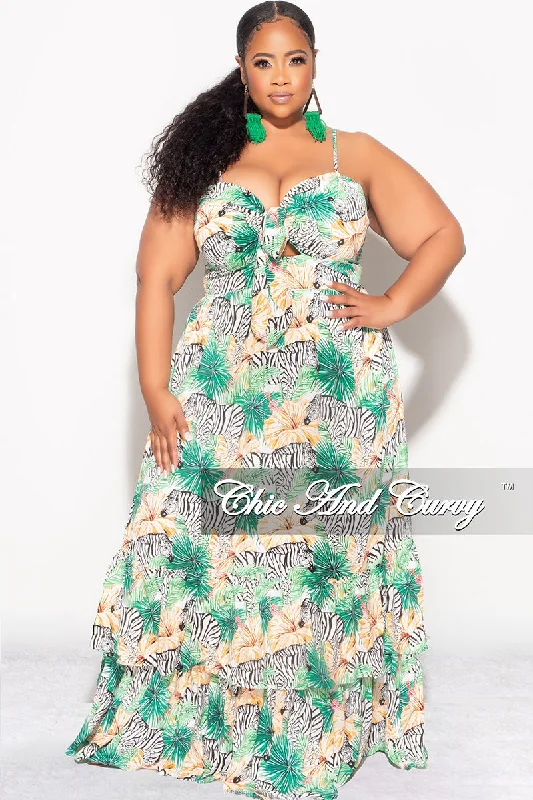 Final Sale Plus Size Tank Maxi Dress in Chiffon in Green with Zebra Print Summer Elegant Lace Maxi Dress