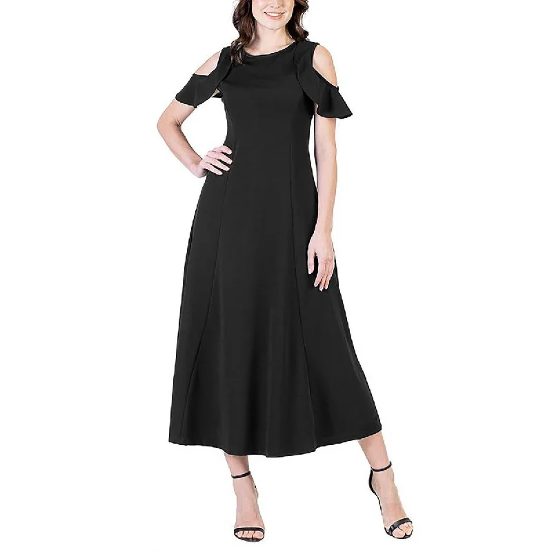 Plus Womens Maxi Cold Shoulder Maxi Dress Casual Maxi Dress with Pockets