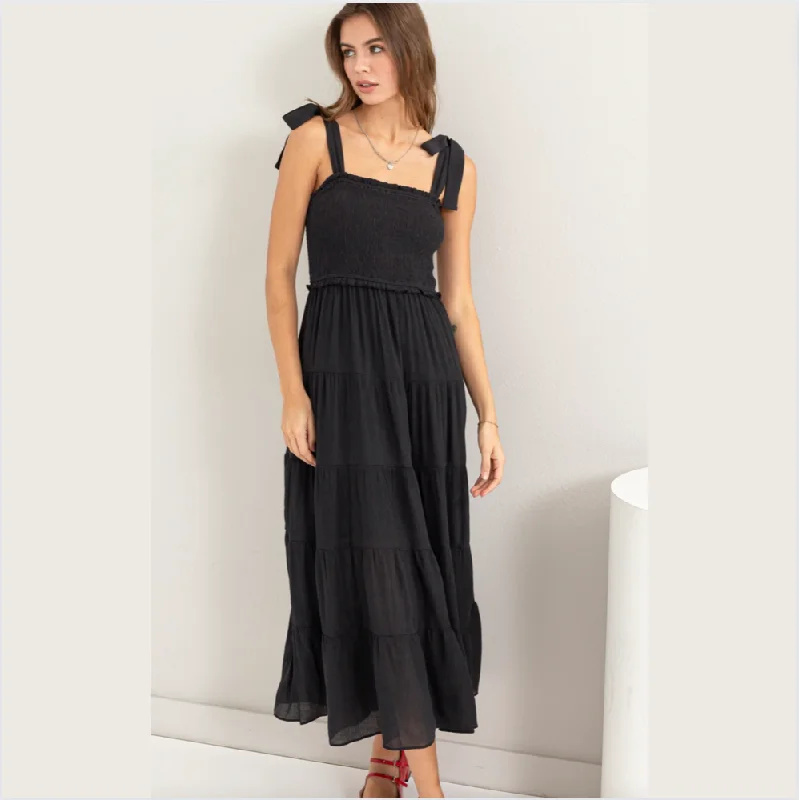 Black Ruffle Maxi Dress Comfortable Maxi Dress with Slits