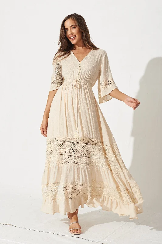 Boheme Maxi Dress In Cream Elegant Lace Maxi Dress