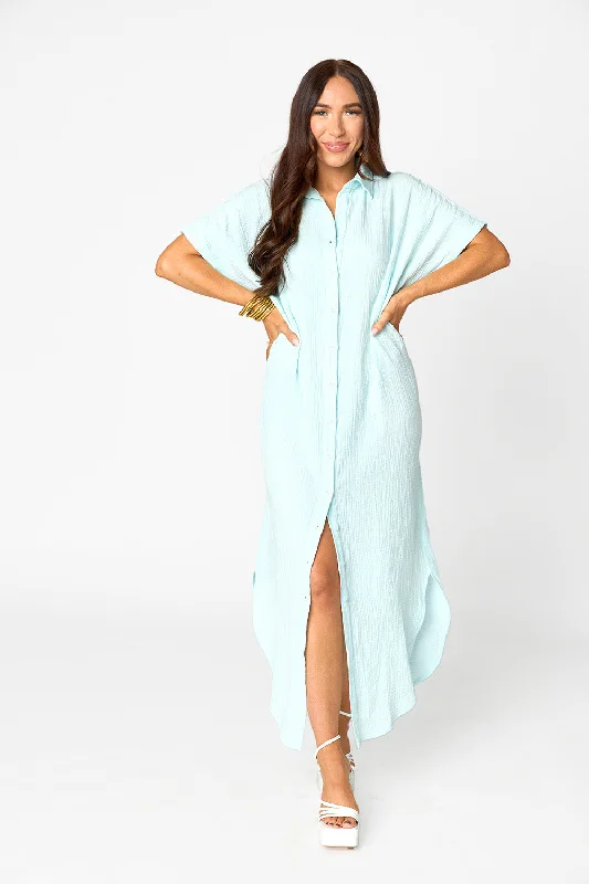 Carmen Cover Up Caftan Maxi Dress - Aqua Fashionable Chiffon Tiered Maxi Dress