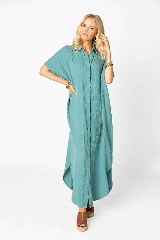 Carmen Cover Up Caftan Maxi Dress - Moss Stylish Pleated A-Line Maxi Dress