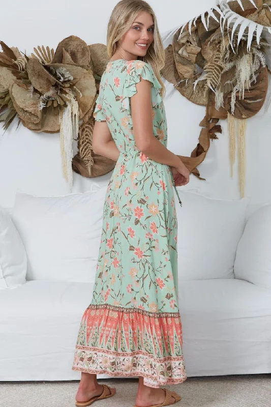 Danika Maxi Dress - Mint / Pink Classic V-Neck Maxi Dress