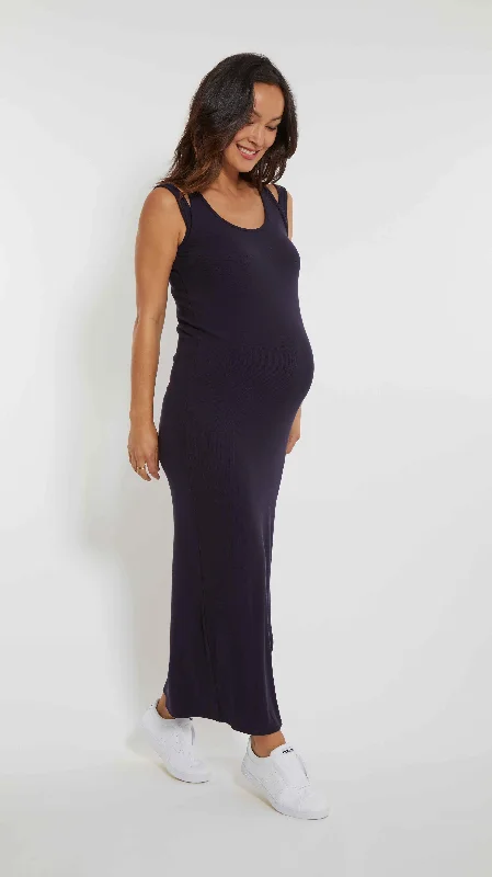 Double Strap Maternity Maxi Dress Cozy Maxi Dress with Slit