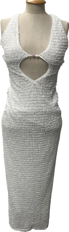 Ego Halterneck Cut Out Beaded Detail Maxi Dress In White Texture UK 8 Comfortable Bohemian Maxi Dress