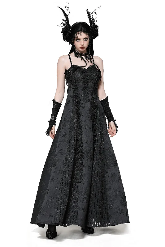 Female Lace Gothic Maxi Dress with Floral Embroidery Chic Off-Shoulder Maxi Dress