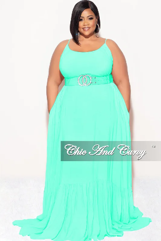 Final Sale Plus Size Maxi Dress with Spaghetti Straps in Mint Comfortable Plunging Neckline Maxi Dress