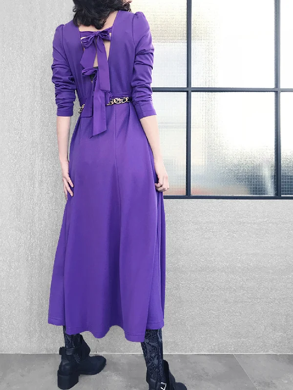 Final Sale! Violet Purple Tie-Back Cotton Blend Maxi Dress Stylish Empire Waist Maxi Dress