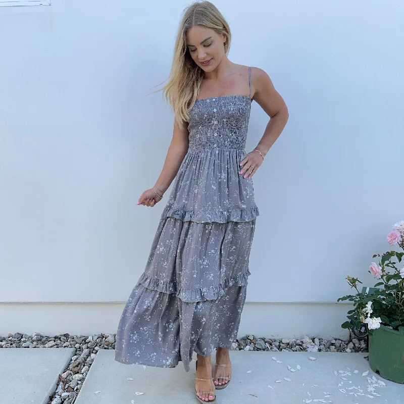 Take It Easy Grey Floral Maxi Dress Chic Summer Floral Maxi Dress