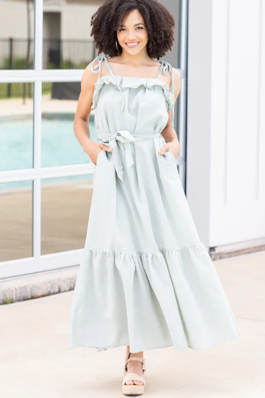 It's All Here Sage Green Maxi Dress Comfortable Fit-and-Flare Maxi Dress