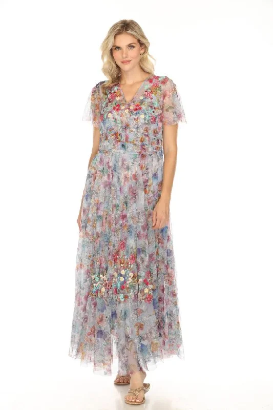 Johnny Was Biya Mazzy Flora Ruched Maxi Dress B32024-2K Trendy Maxi Dress with Lace