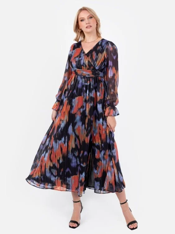 Lovedrobe Purple And Orange Faux Wrap Long Sleeve Maxi Dress Cozy Wrap Maxi Dress