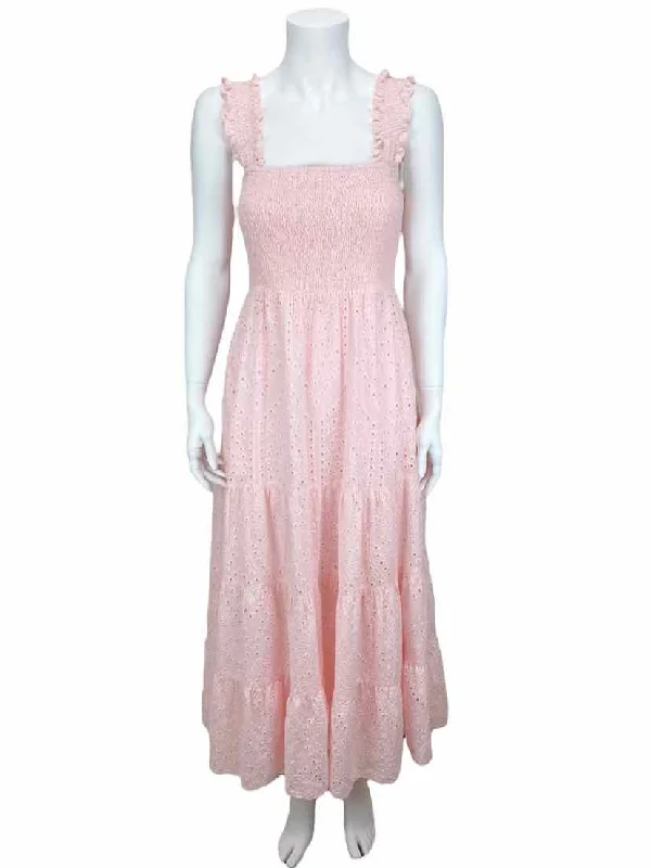 Lucy Paris Women's Eyelet Smocked Maxi Dress Pink Size M Fashionable Halter Neck Maxi Dress