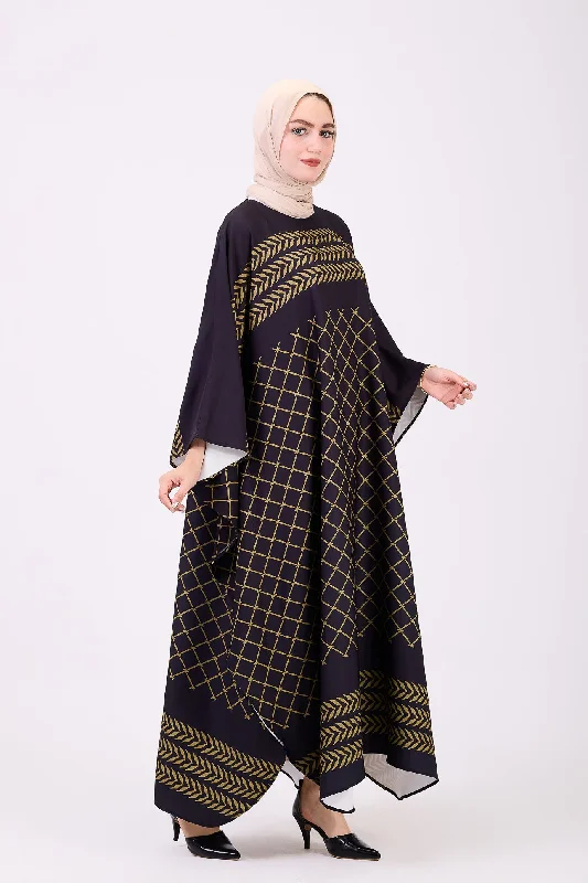 Qudra Luxe Crepe Geometric Patterned Maxi Dress with Modest Sleeves Elegant Sleeveless Maxi Dress