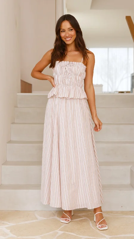 Misty Maxi Dress - Beige Trendy V-Neck Maxi Dress