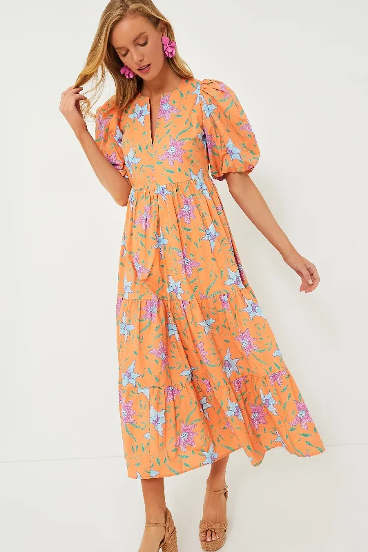 Orange Multi Floral Cisco Maxi Dress Cozy Maxi Dress with Slit