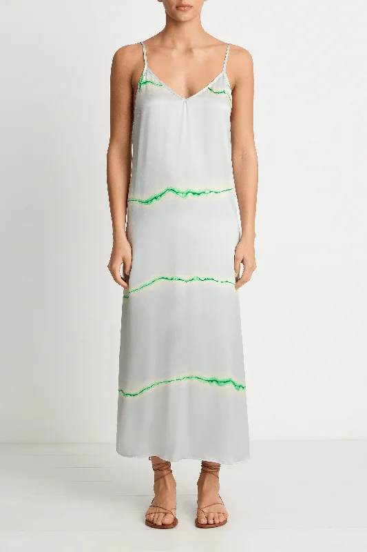 Raquel Allegra Normandie Maxi Dress - Ice Blue & Jade Elegant Maxi Dress with Drapes