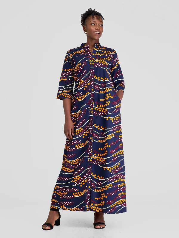 Safari Nimali 3/4 Sleeve Maxi Dress - Mvua Print Cozy Maxi Dress with Slit