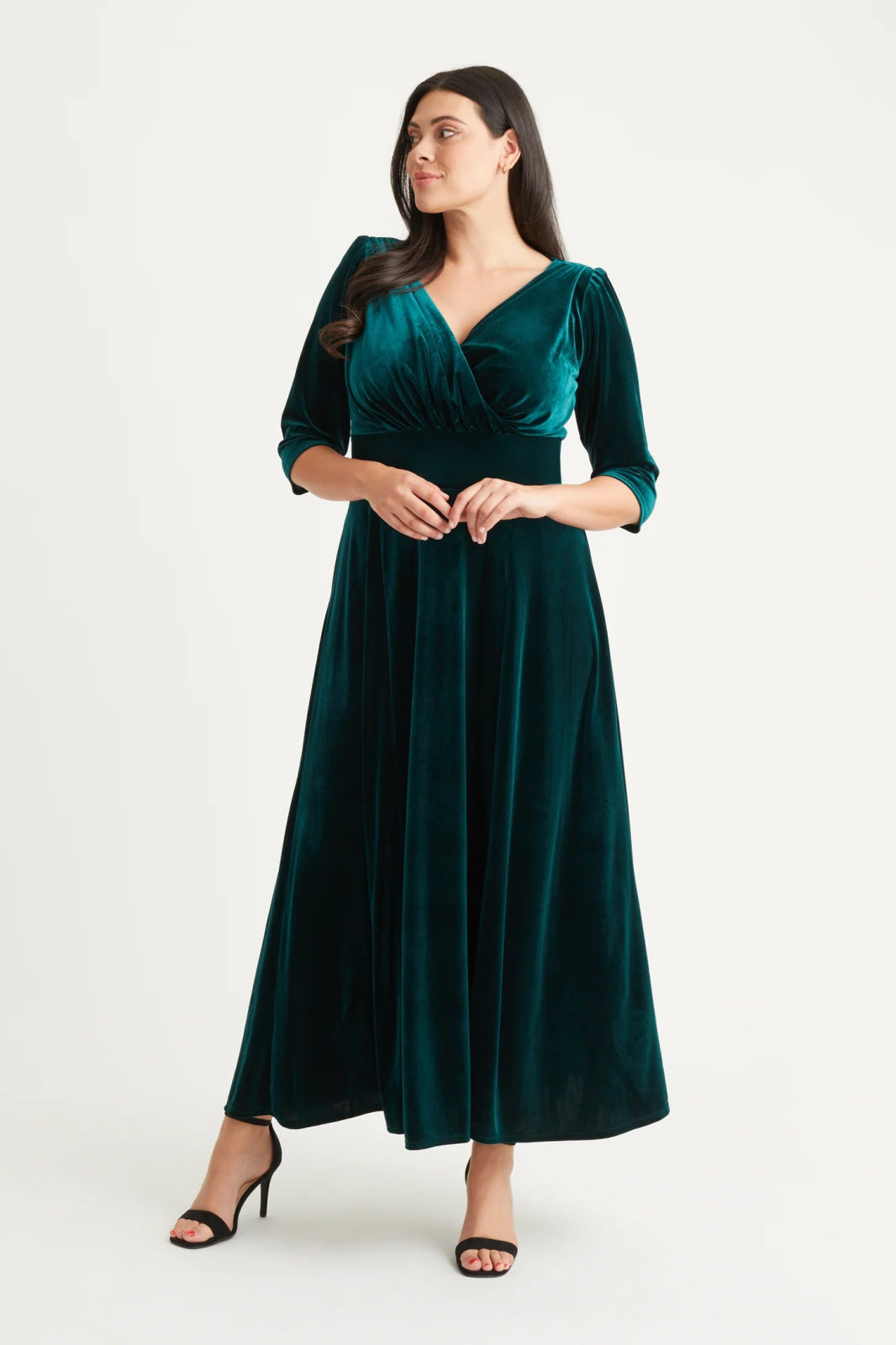 Scarlett & Jo Plus Size Verity Velvet Dark Green Wrap Maxi Dress Fashionable Maxi Dress with Fringe