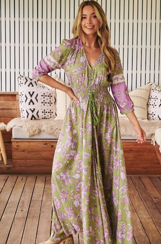 Shaya Maxi Dress - Khaki/Purple Stylish Longline Maxi Dress