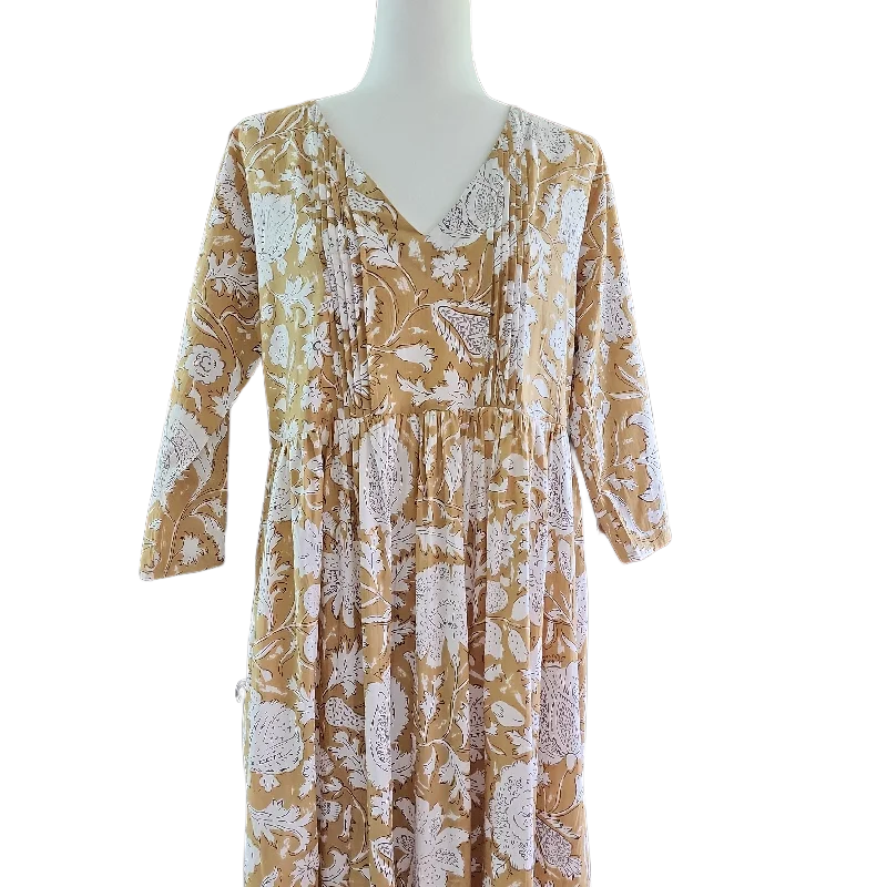 Golden Harvest Block Print Maxi Dress Comfortable Maxi Dress with Sleeves