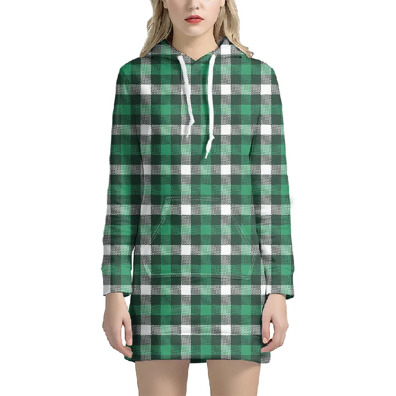 Saint Patrick's Day Stewart Plaid Print Pullover Hoodie Dress