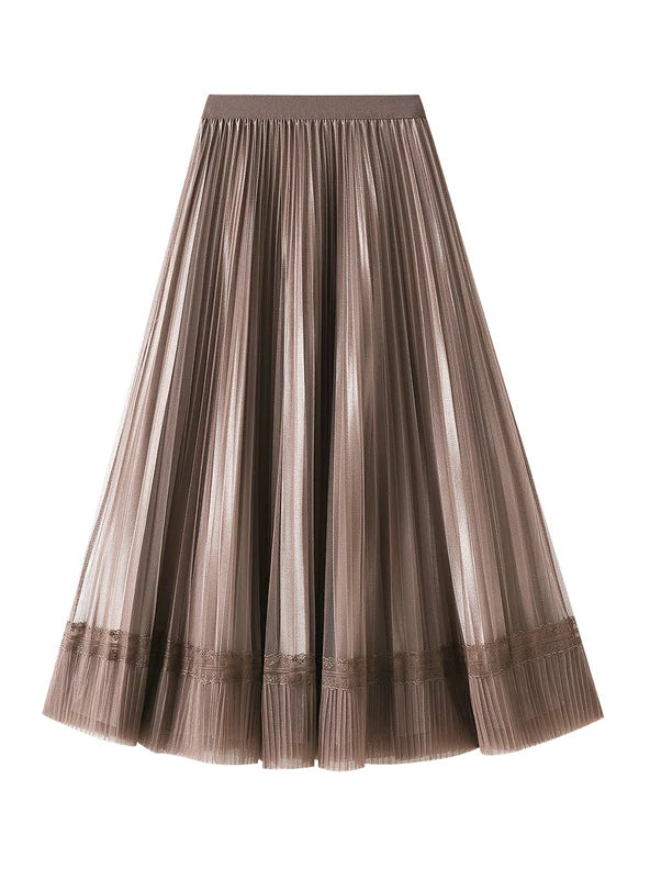 BOTH SIDES WEAR LONG PLEATED SKIRTS silk skirt sleek