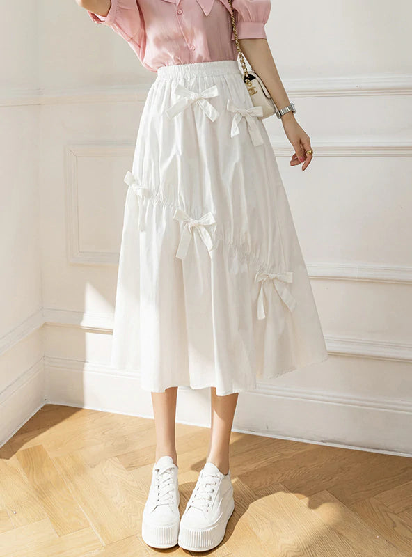 BOW ELASTIC WAIST LONG SKIRT relaxed fit skirt