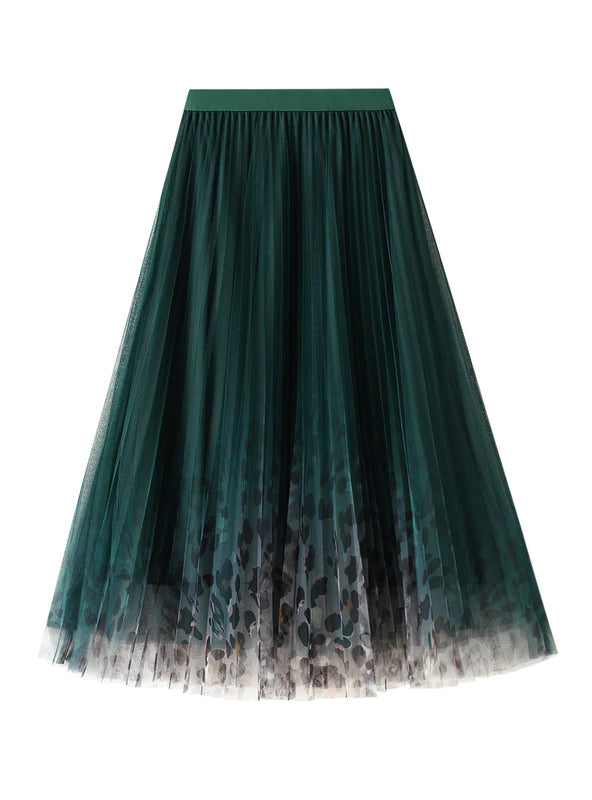 PLEATED LONG RETRO GAUZE SKIRT belted skirt waist