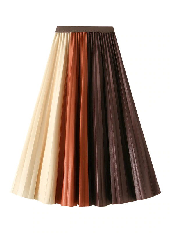 TWO-COLOR PLEATED SLIM LONG SKIRT cashmere skirt fine