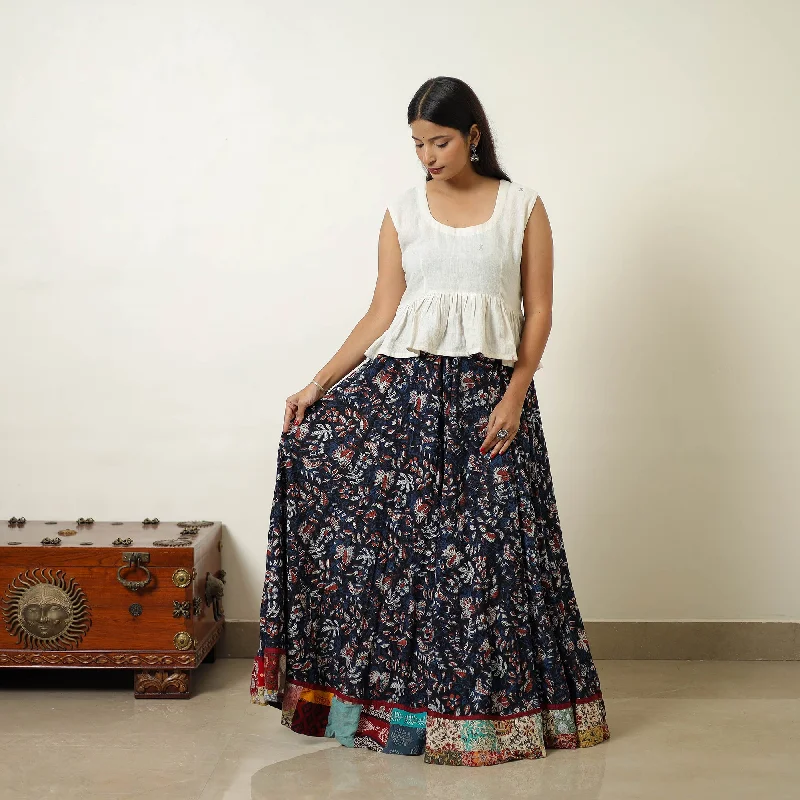 Multicolor - Hand Block Printed Cotton Long Bagru Skirt 12 denim skirt durable