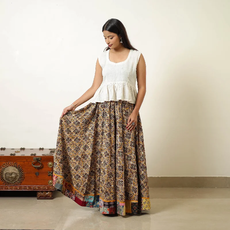 Yellow - Hand Block Printed Cotton Long Bagru Skirt 13 wool skirt breathable