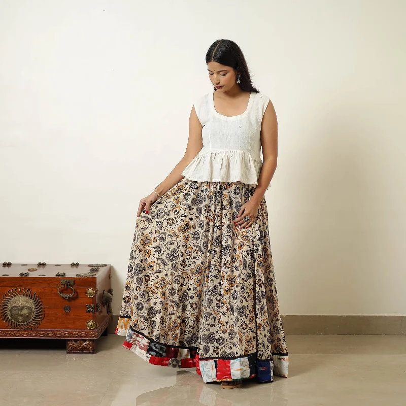 Beige - Hand Block Printed Cotton Long Bagru Skirt 14 denim skirt durable