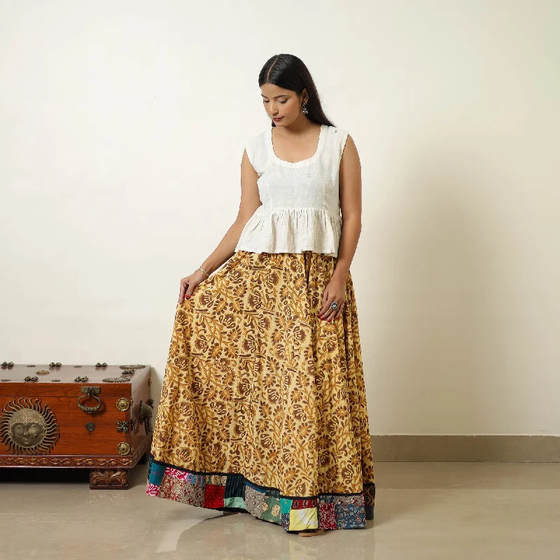 Yellow - Hand Block Printed Cotton Long Bagru Skirt 09 velvet skirt luxurious