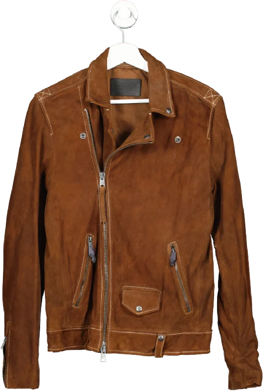 All Saints Men's Brown 'milo' Suede Jacket UK XS Hoodie Zip-Up Jacket Button-Up Jacket