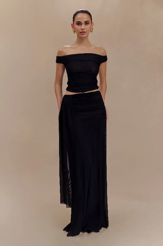 Arna Mesh Maxi Skirt - Black cotton skirt soft