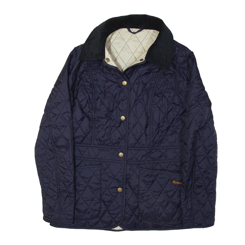 BARBOUR Lilly Fitted Liddesdale Quilted Jacket Blue Womens UK 10 Ribbed Jacket Pleated Jacket Ruffled Jacket