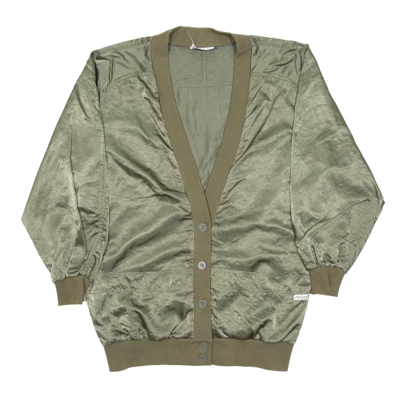 BETTY BARCLAY Satin Jacket Green Nylon 90s Womens L Front Pockets Side Pockets Patch Pockets