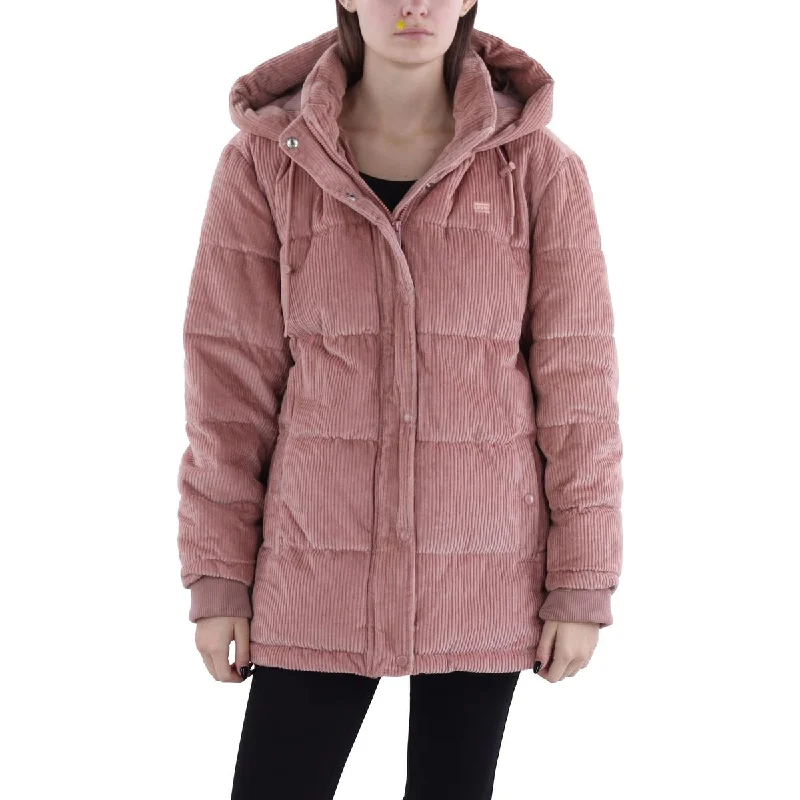 Womens Corduroy Hooded Puffer Jacket Bomber Jacket Anorak Windbreaker