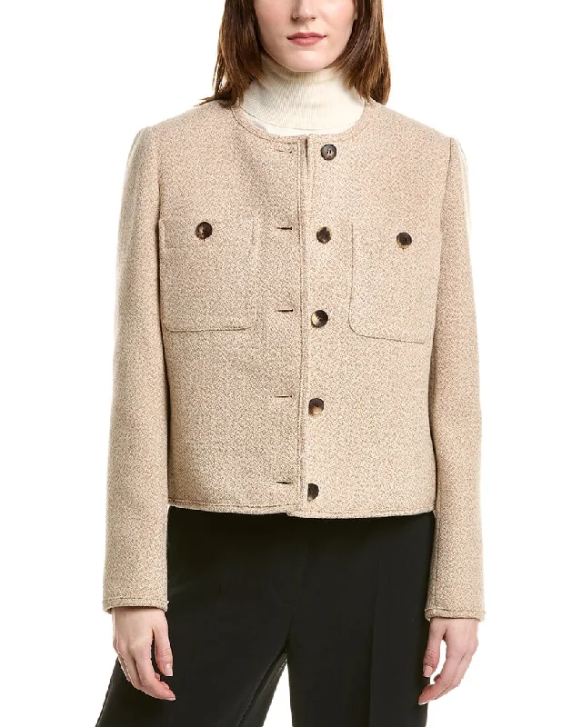 Lafayette 148 New York Patch Pocket Wool Jacket Faux Fur Fabric Real Fur Fabric Shearling Fabric