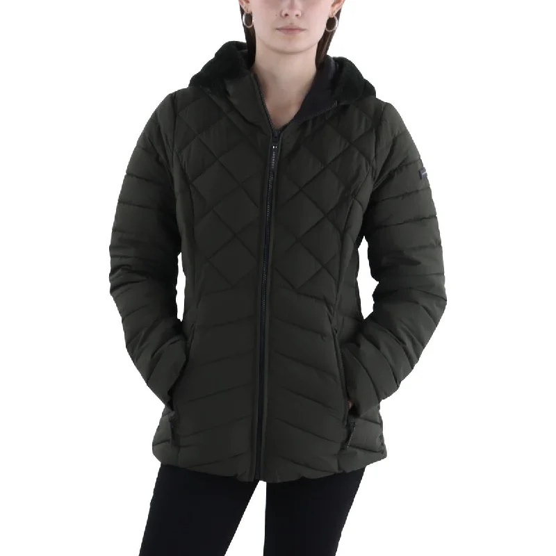 Womens Quilted Hooded Puffer Jacket Bomber Jacket Anorak Windbreaker