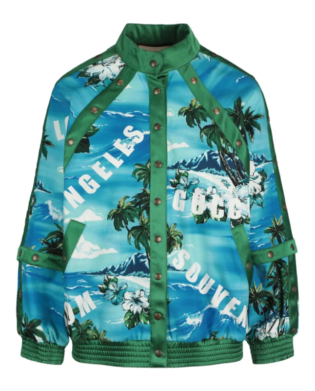 Gucci Womens Palm Tree Bomber Jacket Cotton Jacket Linen Jacket Terry Jacket