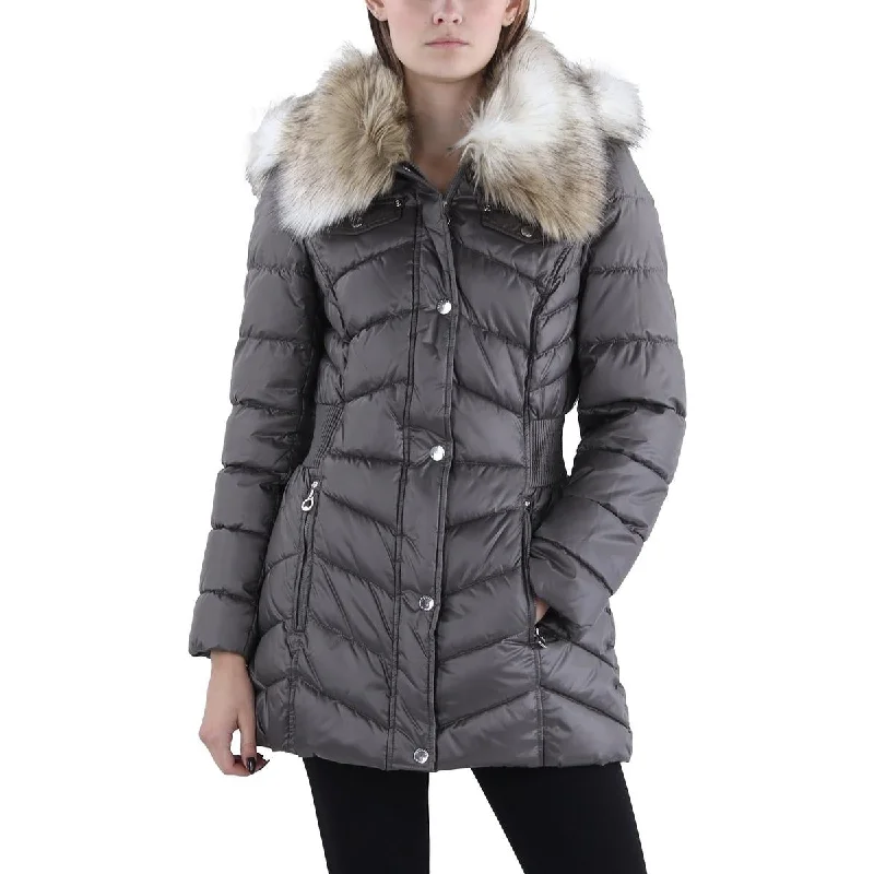 Petites Womens Faux Fur Trim Hooded Puffer Jacket Denim Jacket Leather Jacket Suede Jacket