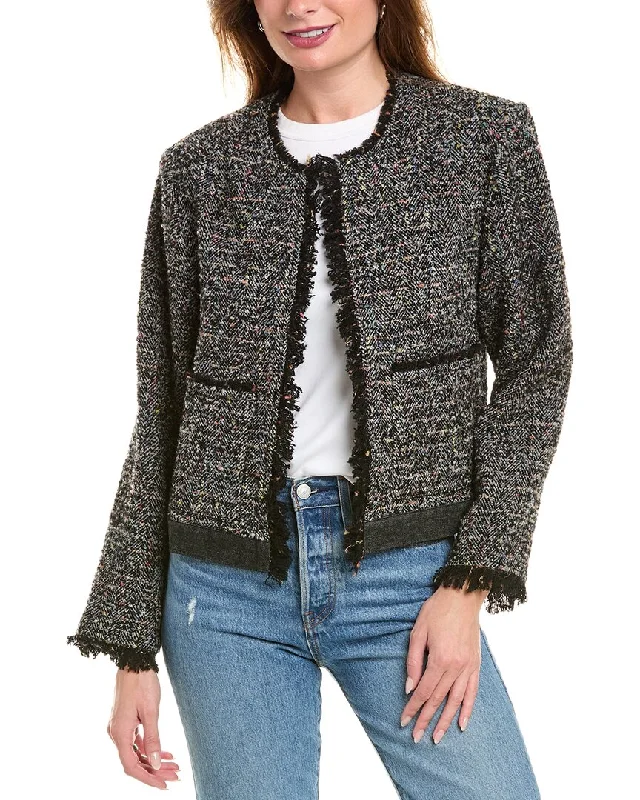 Joie Keely Tweed Wool & Mohair-Blend Jacket A-Line Jacket Boat Neck Shawl Collar