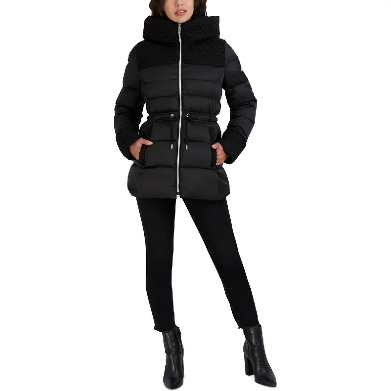 Womens Hooded Midi Puffer Jacket Belted Jacket Elasticated Jacket Padded Jacket