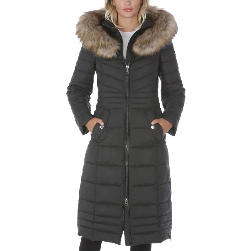 Womens Faux Fur Trim Hooded Puffer Jacket Nylon Jacket Polyester Jacket Spandex Jacket