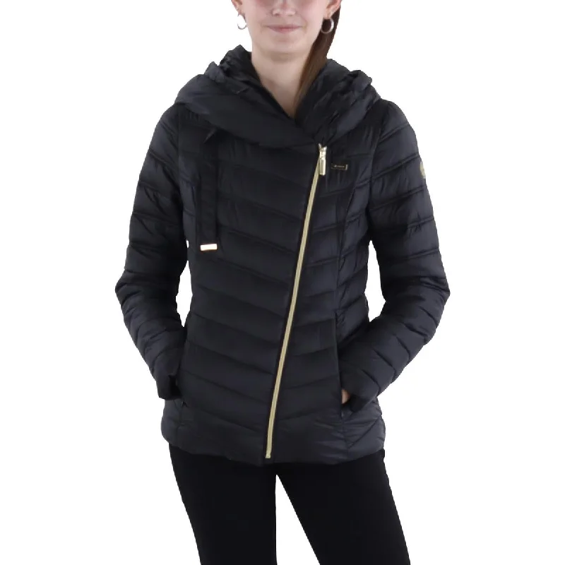 Womens Asymmetric Short Puffer Jacket Hooded Jacket Caped Jacket Shawl Collar Jacket