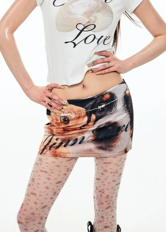 Big Nose Dog & Lap Cat Satin Printed Mini Skirt cashmere skirt soft