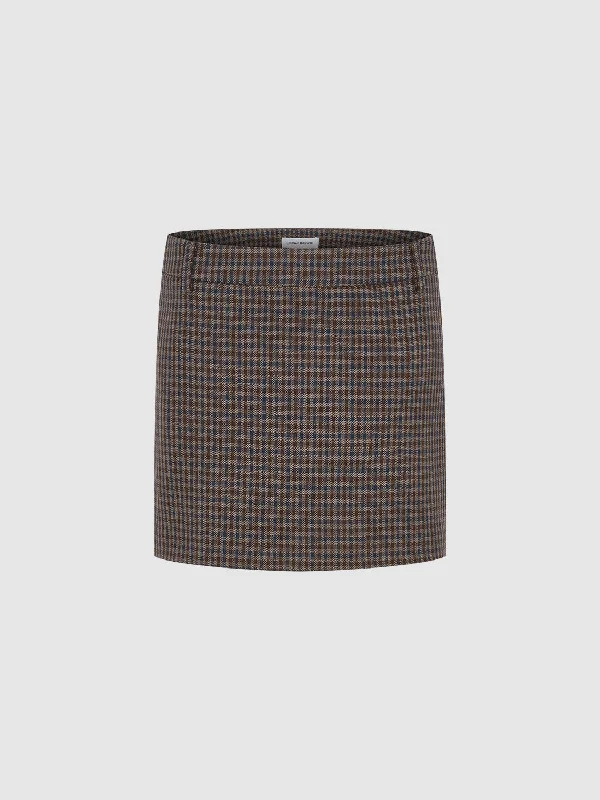 Checkered Mini Straight Skirt linen skirt natural