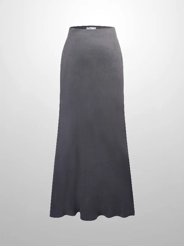 Cupro Slip Skirt-Grey ruffled skirt detail